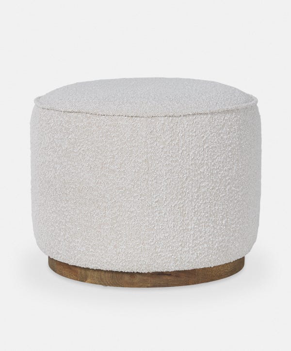 Sinclair - Round Bouclé Pouf with Wooden Base by Four Hands