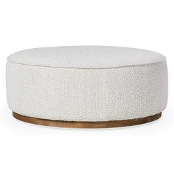 Sinclair - Large Round Bouclé Pouf with Wooden Base by Four Hands