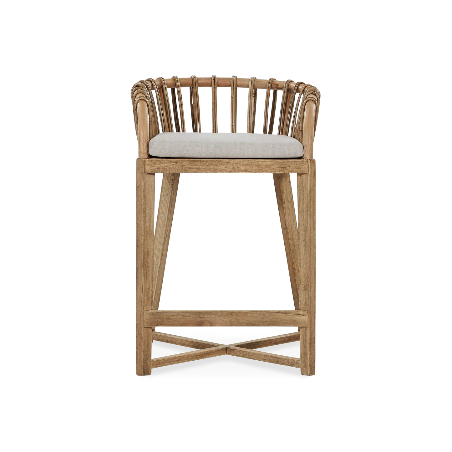 Binah - Tabouret de comptoir en bois de teck et rotin