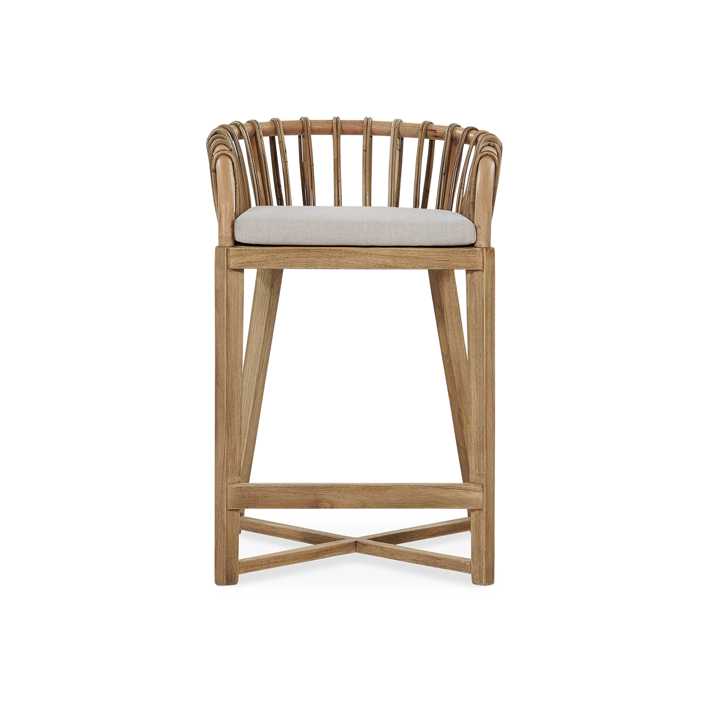 Binah - Tabouret de comptoir en bois de teck et rotin