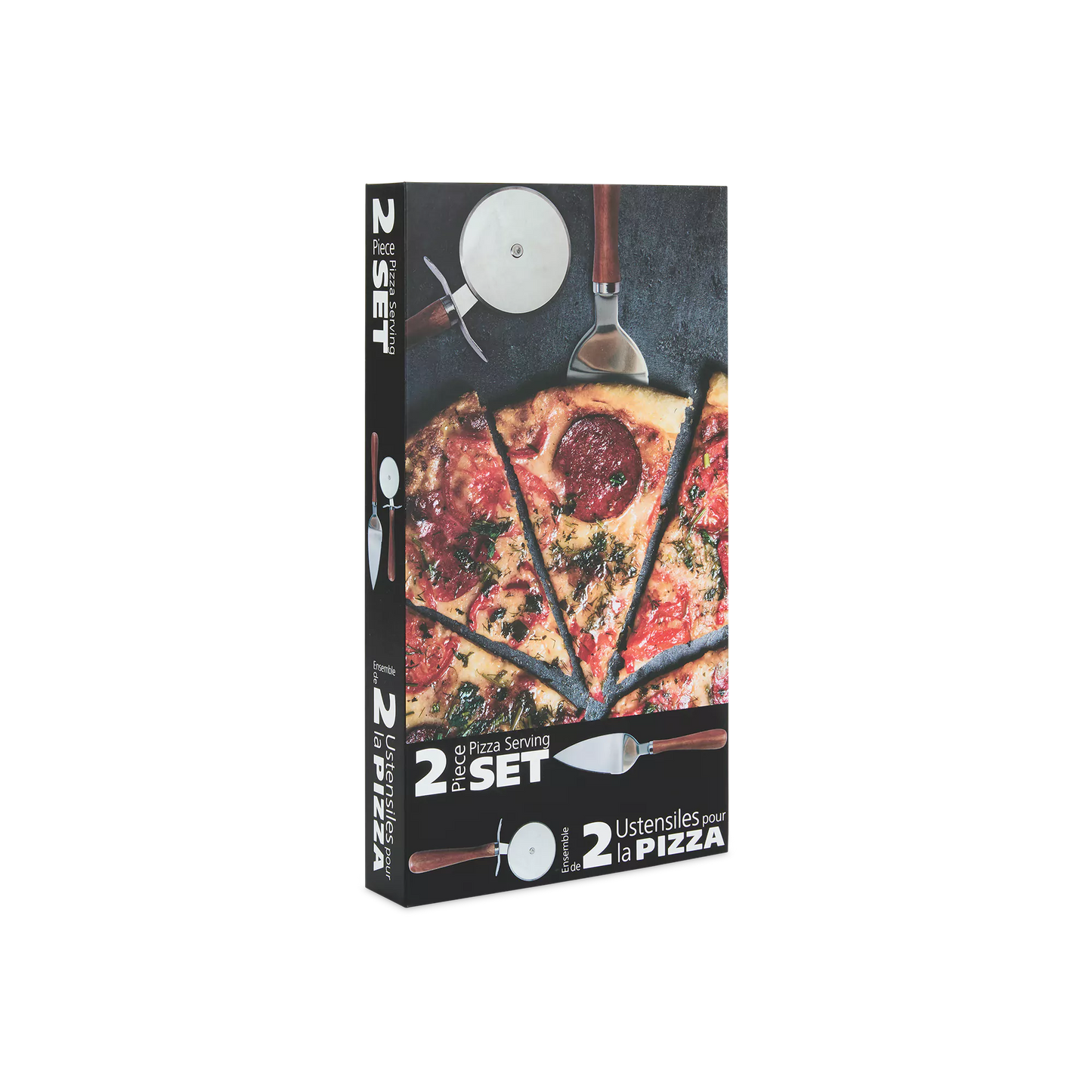 Acacia - pizza serving set - stainless steel & acacia