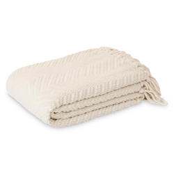 Emy - Ivory chenille throw with chevron pattern