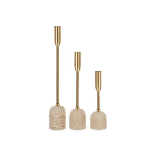 Vesta - Travertine Candle Holder, Set of 3