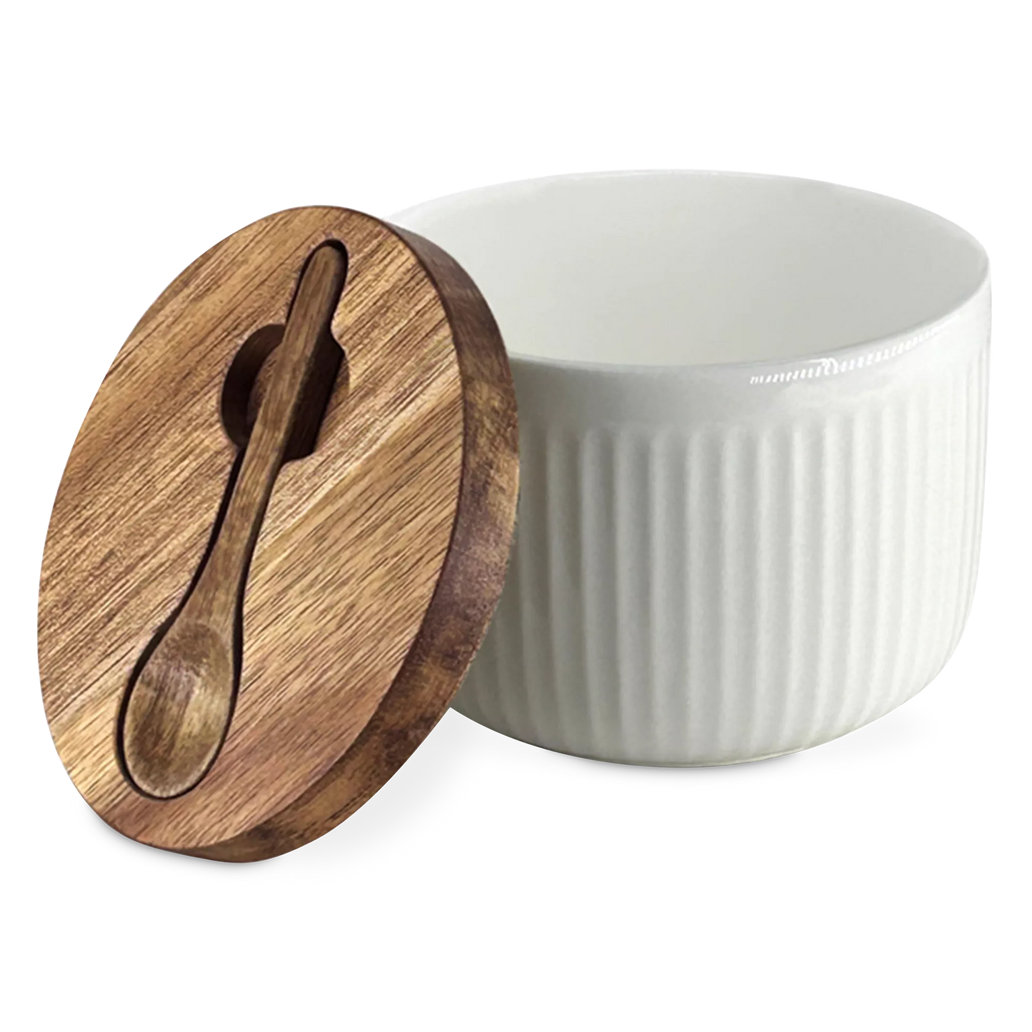 Bia - pot à sel en porcelaine et bois d'acacia