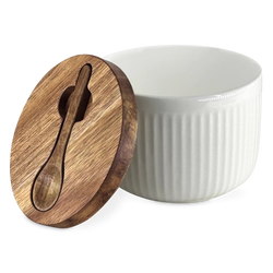 Bia - pot à sel en porcelaine et bois d'acacia