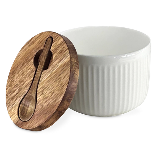 Bia - pot à sel en porcelaine et bois d'acacia