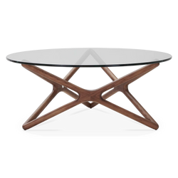 Quasar - Round Coffee Table in Glass and Walnut