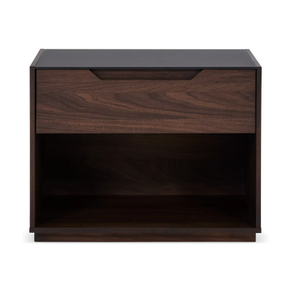 Alexia - Table de chevet en noyer et verre