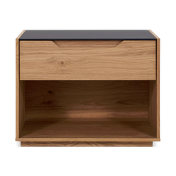 Alexia - Table de chevet en noyer et verre