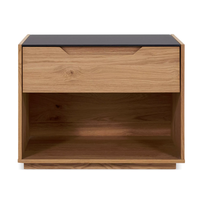 Alexia - Table de chevet en noyer et verre