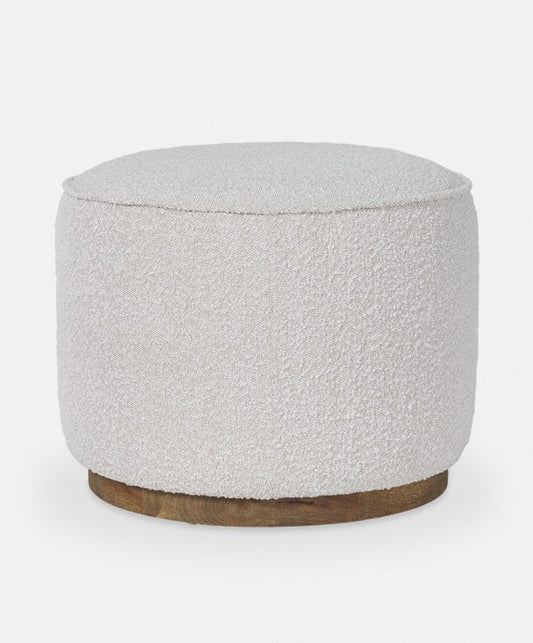 Sinclair - Pouf rond en tissu bouclé avec base en bois par Four Hands