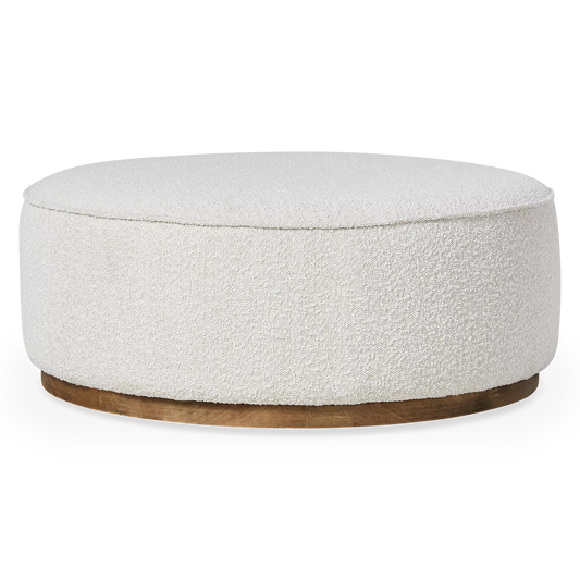 Sinclair - Grand pouf rond en tissu bouclé avec base en bois par Four Hands