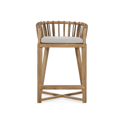 Binah - Tabouret de comptoir en bois de teck et rotin