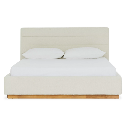 Plinth - Modern Ivory Bouclé Fabric Upholstered Bed