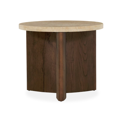 Toli - Travertine and Oak Side Table by Four Hands