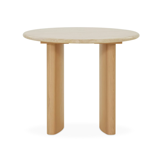 Travoli - Travertine and Ash Wood Side Table
