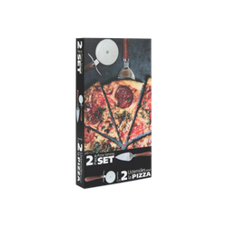 Acacia - pizza serving set - stainless steel & acacia