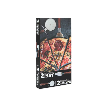 Acacia - pizza serving set - stainless steel & acacia