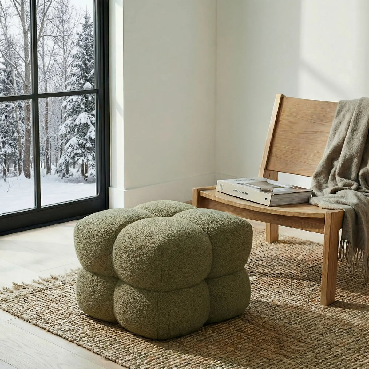 Niva, cube ottoman in bouclé fabric | MUST – Must Société Niva, cube ottoman in bouclé fabric | MUST – Must Société