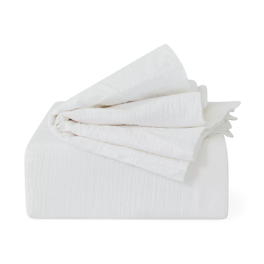 Gaufrette - ensemble housse et taies en coton blanc