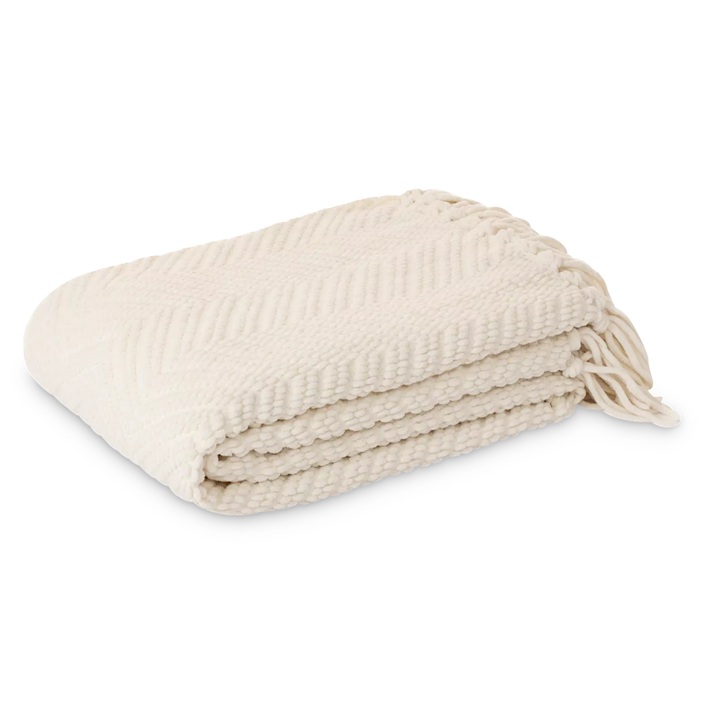 Emy - Ivory chenille throw with chevron pattern