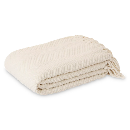 Emy - Ivory chenille throw with chevron pattern