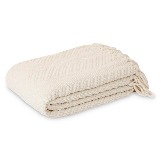 Emy - Ivory chenille throw with chevron pattern
