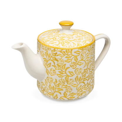 Rustic - stoneware teapot with floral pattern