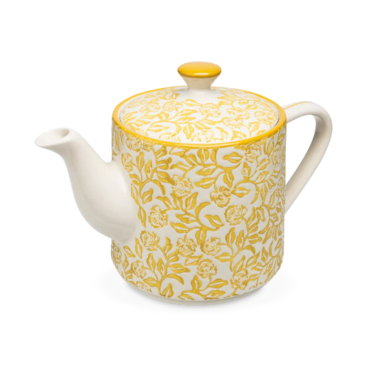 Rustic - stoneware teapot with floral pattern