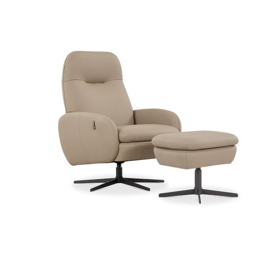 Davos - Fauteuil en cuir inclinable avec repose-pieds