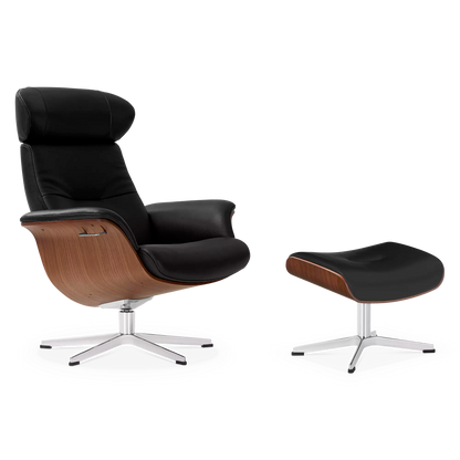 Time Out - Fauteuil inclinable en cuir avec repose-pieds par Conform