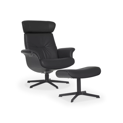 Time Out - Fauteuil inclinable en cuir avec repose-pieds par Conform
