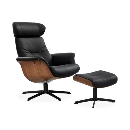 Time Out - Fauteuil inclinable en cuir avec repose-pieds par Conform