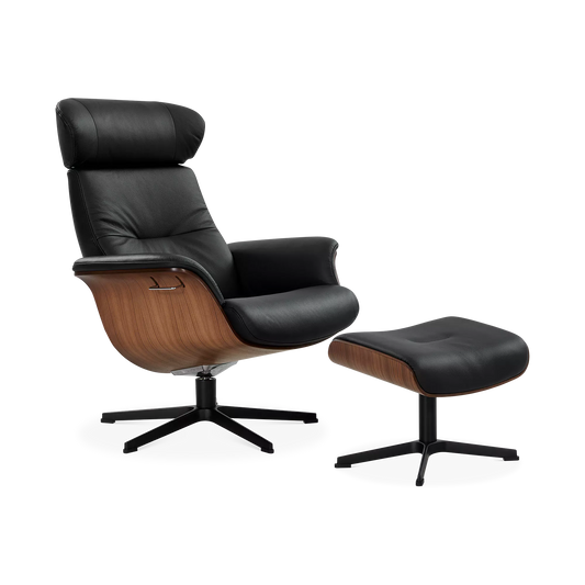 Time Out - Fauteuil inclinable en cuir avec repose-pieds par Conform